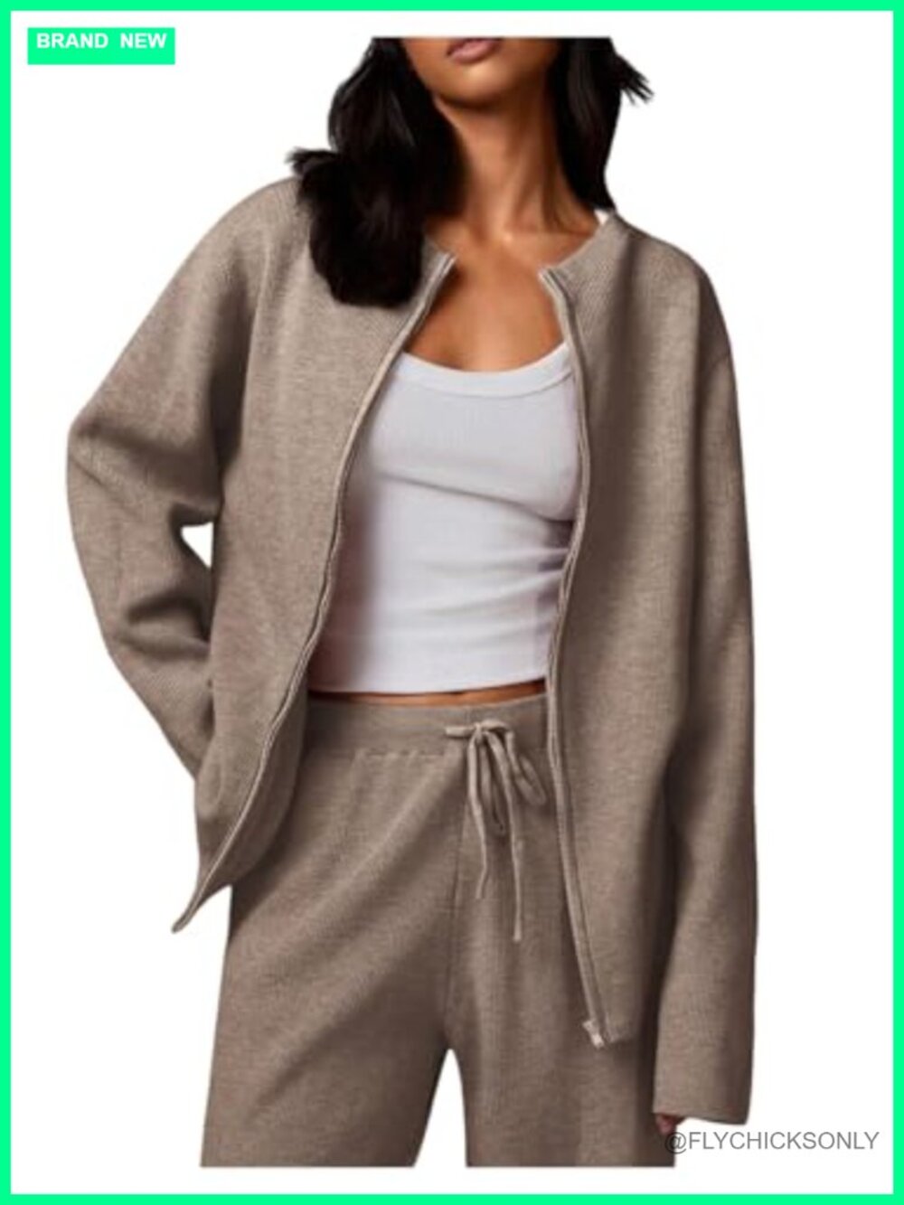 Zip Up Cozy Knit Cardigan Sweater Fall Outfits Trendy Outerwear Long Sleeve